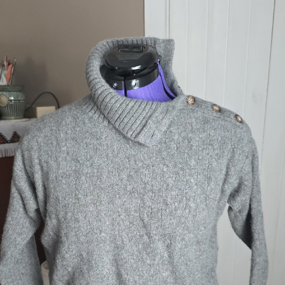 Ralph Lauren Gray Turtleneck Sweater with Button Accents